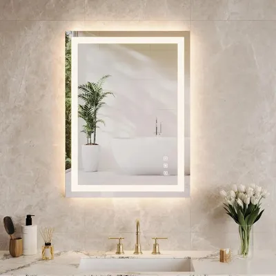 Immagine prodotto di Specchio da bagno con illuminazione a LED - Specchio da parete rettangolare 50x70 cm - Tre temperature di colore - Regolabile - Interruttore touch - Antiappannamento - Vetro temperato - Cornice in alluminio
