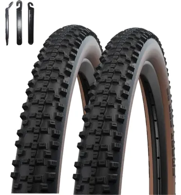 Produktbild von 2 x Schwalbe Smart Sam ADDIX Performance Line Fahrradreifen 29 x 2,60 (65-622) Schwarz/Bronze inkl. Reifenheber