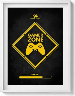 Produktbild von Beschriftung für Gamer-Zimmer „Gamer-Zone“– Wandbild mit Rahmen – Gerahmtes Bild  – Wanddekoration – 60x80 cm –  Weiß Rahmen