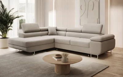 Produktbild von Modernes Ecksofa ASTON mit Schlaffunktion & Bettkasten, Ausziehbare Wohnlandschaft in L-Form, Stauraum, Schlafsofa, Links