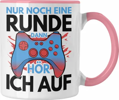 Produktbild von Trendation - Lustige Gamer Tasse Zocker Geschenk Gamer Gamergirl Geschenkidee Geburtstag Nur Noch Eine Runde (Rosa)