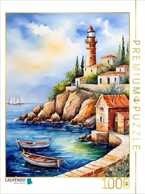 Produktbild von CALVENDO Puzzle Leuchtturm vor dem Hafen | 1000 Teile Lege-Größe 64x48cm Foto-Puzzle für glückliche Stunden
