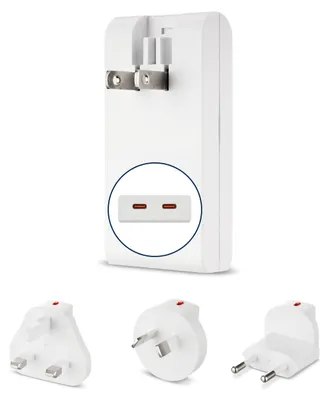 Produktbild von Reiseadapter weltweit 150 Länder 2x USB C 65W extraflach 9x5x2cm REV