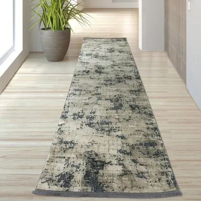 Produktbild von Moderner Teppich in Abstraktem Design in Beige auf Schwarz Größe - 80 x 300 cm