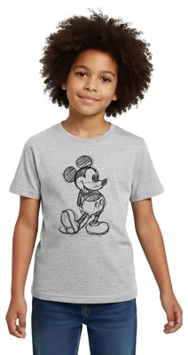 Produktbild von Mickey & Minnie Zeichnung Kinder T-Shirt, 122/128 (7-8 Jahre), Grau meliert