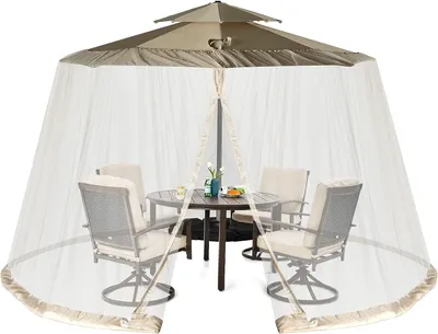 Produktbild von GOPLUS Sonnenschirm-Moskitonetz, Terrassenschirm-Netz mit 2 Türen mit Doppelreißverschluss, verstellbares Insektenschutznetz für 8–10, Regenschirm, Sonnenschirm-Abdecknetz, Beige