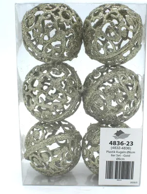 Produktbild von Weihnachts-Kugel 6cm glitzer 1 Set - 6 Kugeln gold