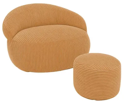 Produktbild von Sitzsack XXL mit abnehmbarem Cordbezug BANANAIR 110x100 cm + Fußhocker gelb