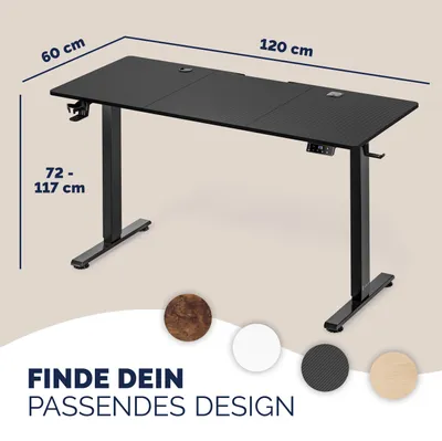 Produktbild von CASARIA® Höhenverstellbarer Schreibtisch elektrisch 120 x 60 cm mit Wireless Charger & USB-C/A Anschluss LCD-Display Memory-Funktion 80 kg belastbar ergonomisch Carbon Optik