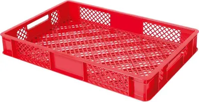 Produktbild von 156 Stück Eurobehälter durchbrochen/Bäckerkiste, LxBxH 600 x 400 x 90 mm, PE-HD, lebensmittelecht, rot, Palettenware …