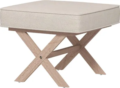 Produktbild von Beiger moderner Fußhocker mit gepolstertem Sitz und Kautschukholzbeinen - Weicher Hocker für Wohnzimmer & Schlafzimmer