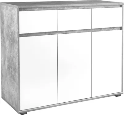 Produktbild von Kommode - Betondekor - Weiß matt - B 118 cm - 3 Schubladen