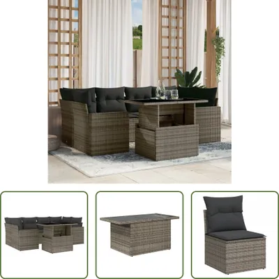 Produktbild von The Living Store 7-tlg. Garten-Sofagarnitur mit Kissen Grau Poly Rattan