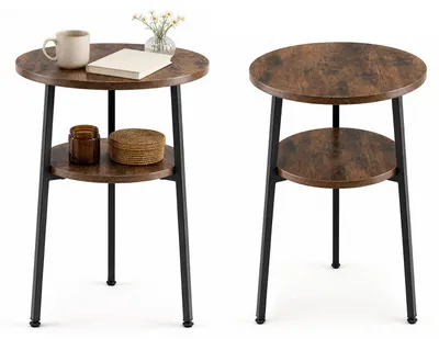 Produktbild von KOMFOTTEU Couchtisch rund, Ø39 cm Wohnzimmertisch klein mit 2 Ebenen, Beistelltisch mit Beinen aus Stahl, Kaffeetisch, moderner Sofatisch für Wohnzimmer & Schlafzimmer