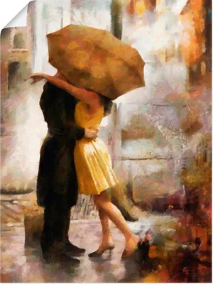 Produktbild von ARTland Poster Kuss unter Regenschirm Größe: 30x40 cm