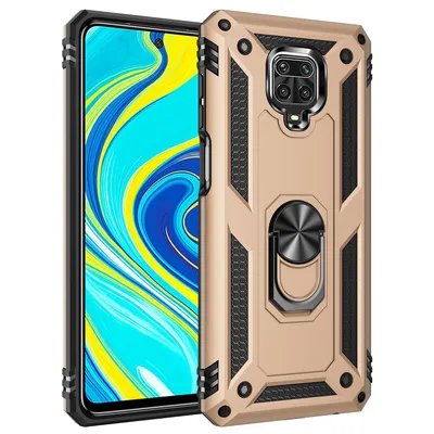 Obrázek produktu pro Ochranné pouzdro pro Redmi Note 9 Pro, dvouvrstvé robustní, armádou testované ochranné pouzdro s držákem na prsten pro Xiaomi Redmi Note 9S / 9 Pro / 9 Pro Max Zlato