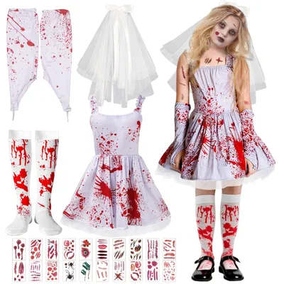Zombiebraut-Kostümset für Mädchen, blutig, Gr. One Size