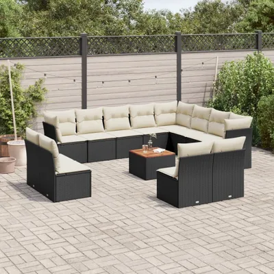 Produktbild von 13-tlg. Garten-Sofagarnitur mit Kissen Schwarz Poly Rattan 3256259