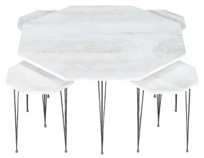 Produktbild von Eleganter weißer Holz-Couchtisch mit Beistelltischen im modernen Stil