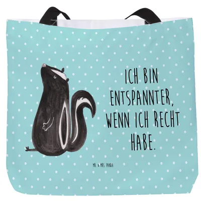 Produktbild von Mr. & Mrs. Panda Tote Bag Stinktier Sitzen - Türkis Pastell - Geschenk, Tasche, Spruch, Besserwisser, Raubtier, Schultasche, Laptoptasche, Wildtier, Büro, Strandtasche