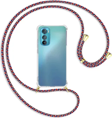 Produktbild von Handykette Backcover-Schutzhülle mit Band (Metall goldfarben) für Motorola Edge 30 5G - silber/blau/rot