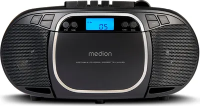 Produktbild von MEDION E66476 Stereo Sound System (Boombox, CD-Player, MP3, Kassette, tragbarer Kassettenspieler für Kinder, UKW Radio, AUX, Kopfhörer, Netz & Batterie) schwarz
