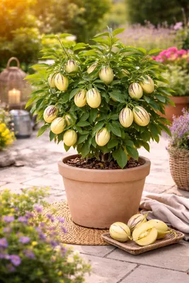 Immagine prodotto di Solanum Pepino Gold 20-40 cm – Pianta di pera-melone, pianta da frutto esotica, dal sapore dolce e aromatico, adatta a vasi e giardini