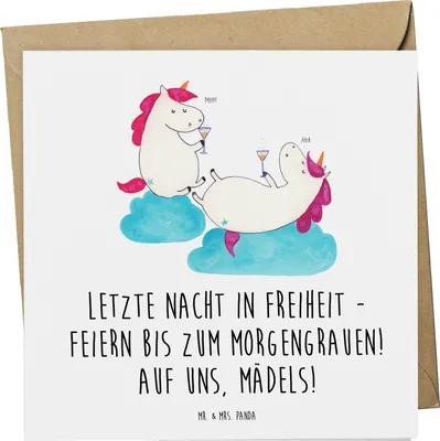 Produktbild von Mr. & Mrs. Panda Klappkarte Junggesellinnenabschied Feiern - Weiß - Geschenk, Freundinnen, Geschenke, Heiraten, doppelkarte, Grußkarte, anlasskarte, Feier, Heirat
