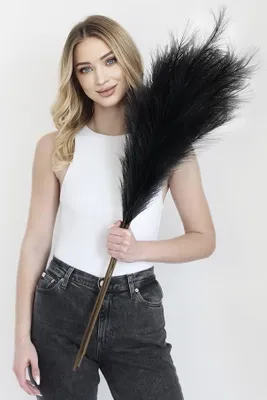Künstliches Pampasgras 4 Stängel 100 cm schwarz flauschig für Vase Boho-Deko