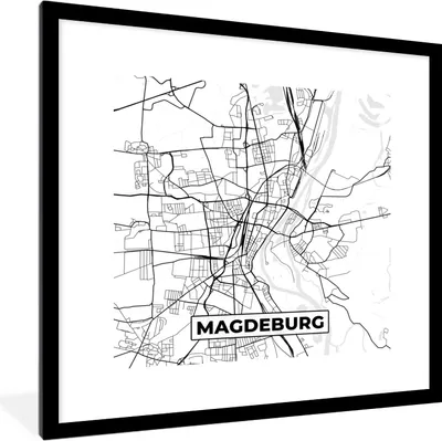 Produktbild von MuchoWow® Gerahmtes Poster Karte - Magdeburg - Stadtplan 40x40 cm - Poster mit Schwarzem Bilderrahmen Wandposter Rahmen Foto Bilder - Poster - Plakat im Rahmen
