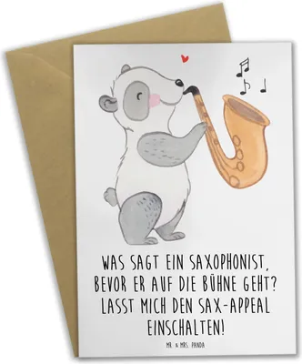 Produktbild von Mr. & Mrs. Panda Glückwunschkarte Magischer Saxophon-Charme - Weiß - Geschenk, Musik, einladungskarten, babykarte, Instrument, Bühne, Fortgeschrittene, Humor, Grußkarte