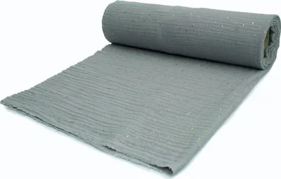 Produktbild von Baumwoll Musselin Stoff Double Gauze, Doppelgaze, Grau mit goldenen Punkten 50 x 130 cm