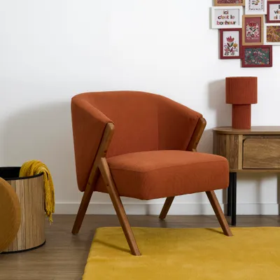 Image de Fauteuil - HOME DECO FACTORY - Jules - Côtelé - Confortable - Terracotta