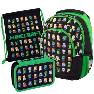 Produktbild von Rucksack Set Minecraft Steve Creeper Astra 3-teiliges Jungen-Schulset