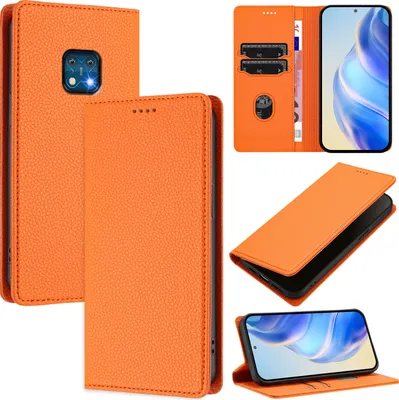 Immagine prodotto di Custodia in pelle per Nokia XR20, pelle Litschi, custodia a portafoglio con slot per carte e supporto Arancione