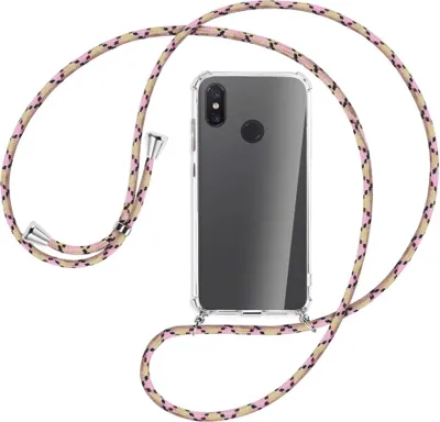 Produktbild von Handykette Backcover-Schutzhülle mit Band (Metall silberfarben) für Xiaomi Mi 8 / Mi 8 Pro - rosa Karo