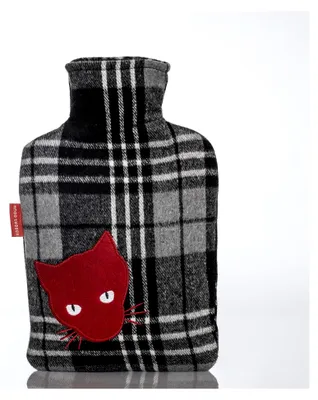Produktbild von Wärmflasche Klassik 1,8l – Germany – mit weichem Flanellbezug Karo Katze Schwarz – große, auslaufsichere Bettflasche – mit waschbarem Bezug