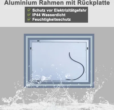 Produktbild von LED Badspiegel Badezimmerspiegel 80x60 mit Wandschalter Lichtspiegel Wandspiegel beschlagfrei IP44 energiesparend Kaltweiß