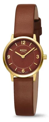 Produktbild von Boccia Damen Armbanduhr Trend 3371-02 Titan goldplattiert Lederband braun