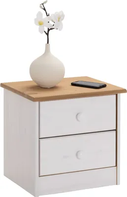 Produktbild von Nachttisch RONDO,Kommode aus Kiefer massiv, weiß/braun lackiert, 2 Schubladen, Landhausstil, Massivholz