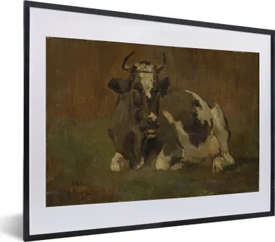 Produktbild von MuchoWow® MuchoWow® Gerahmtes Poster Kuh liegend - Gemälde von Anton Mauve 40x30 cm - Poster mit zchwarzem Bilderrahmen - Bilderrahmen - Poster im Rahmen
