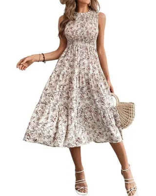Obrázek produktu pro Boho Maxi letní šaty pro ženy – Elegantní plážové šaty s květinovým potiskem s vrstveným splývavým lemem.