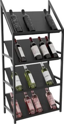 Obrázok produktu pre MetaloPro Regál Na Víno Bordeaux – Čierny Kovový Regál Na 28 Fliaš Vína, Moderný Dizajn, Ideálny Do Kuchyne, Pivnice Alebo Baru – 125×60×30cm