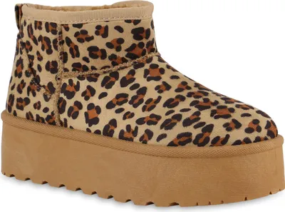Produktbild von VAN HILL Damen Warm Gefüttert Winter Boots Stiefeletten Profil-Sohle Schuhe 841471, Farbe: Hellbraun Leo, Größe: 36