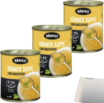 Produktbild von Menzi Hühner Suppe Konzentriert 1:10 3er Pack (3x800g Dose) + usy Block