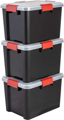 Produktbild von Iris Ohyama Luftdichte Kunststoff-Aufbewahrungsboxen mit Deckel, 20L, 3er-Set, Schwarz, Hermetischer wasserdichter Verschluss, Robuste Schnappverschlüsse, Stapelbar, Staubschutz, BPA-frei, AT-SD