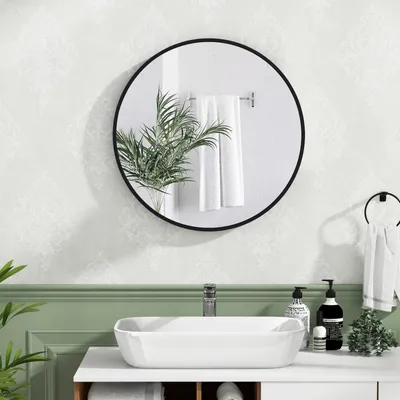 Obrázok produktu pre Okrúhle zrkadlo do kúpeľne φ61 cm, nástenné zrkadlo s oceľovým rámom, viacúčelové kozmetické zrkadlo do kúpeľne a vstupného priestoru (čierne)