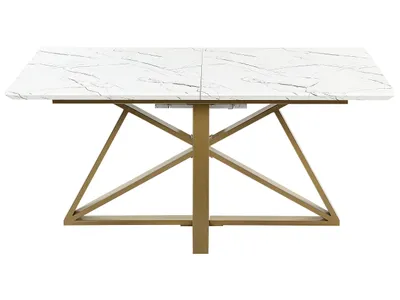 Obrázok produktu pre BELIANI Rozkladací jedálenský stôl biela stolová doska z MDF s efektom mramoru 160/220 x 90 cm zlaté nohy obdĺžnikový moderný dizajn