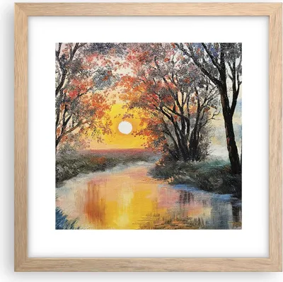 Produktbild von Gerahmtes Poster - Rahmen in heller Eiche - Fluss Sonne Bäume - 30x30 cm - Wand Bild - Wanddeko - Wandbilder - Wandposter - Bilderrahmen - Bilder - Kunstdruck - Wandbild - P2NAC30x30-4190
