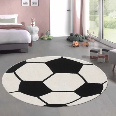 Image de Tapis de football rond Doux, résistant et parfait pour les chambres d'enfants et les salles de jeux en noir et blanc Taille - 200 cm Rond